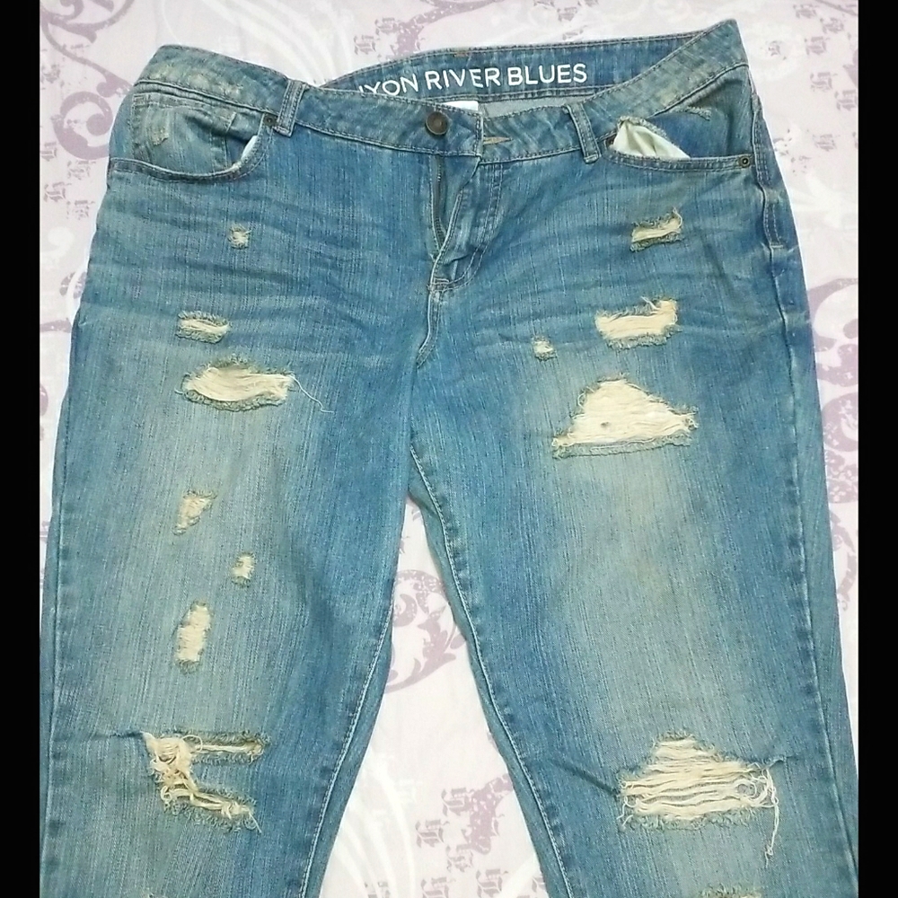 "Distress" bootcut jeans